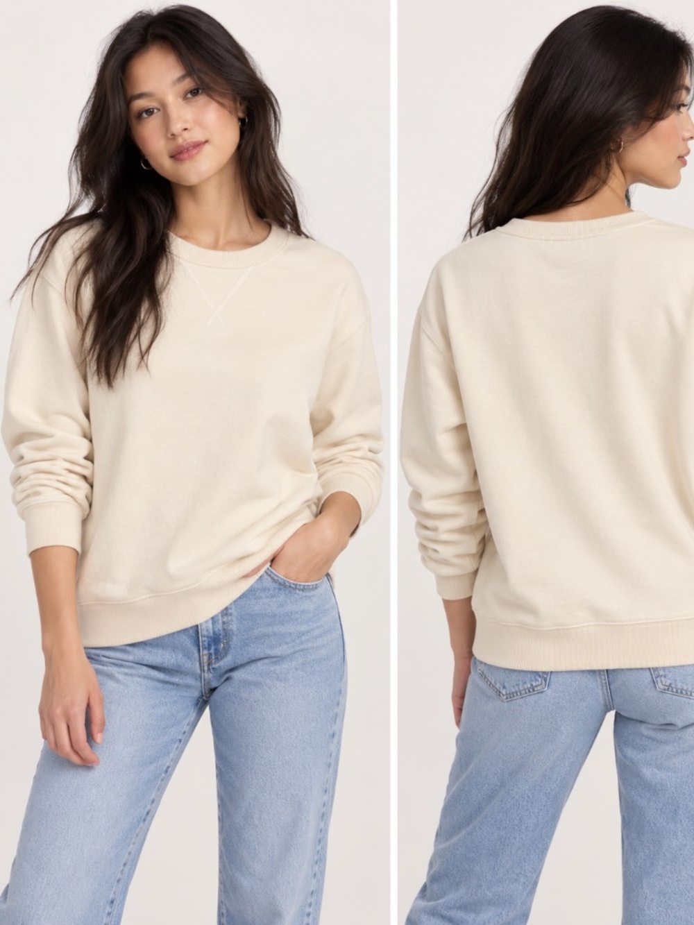 Cream Cotton Crewneck Sweatshirt Pullover Size L J.Crew